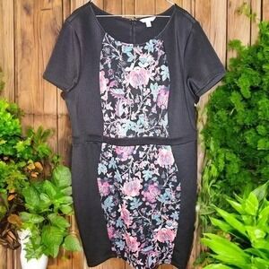 Boutique+ 3X Black Floral Carpet Print Short Sleeve Sheath Dress